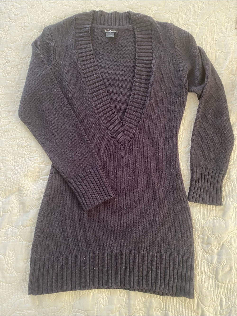 Deep V-Neck Long Sleeve Women's Sweater Dress